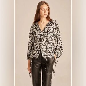 NWT Rebecca Tylor Alicia Fleur Viscose Blouse Fabric Button Detail Size 2 Black